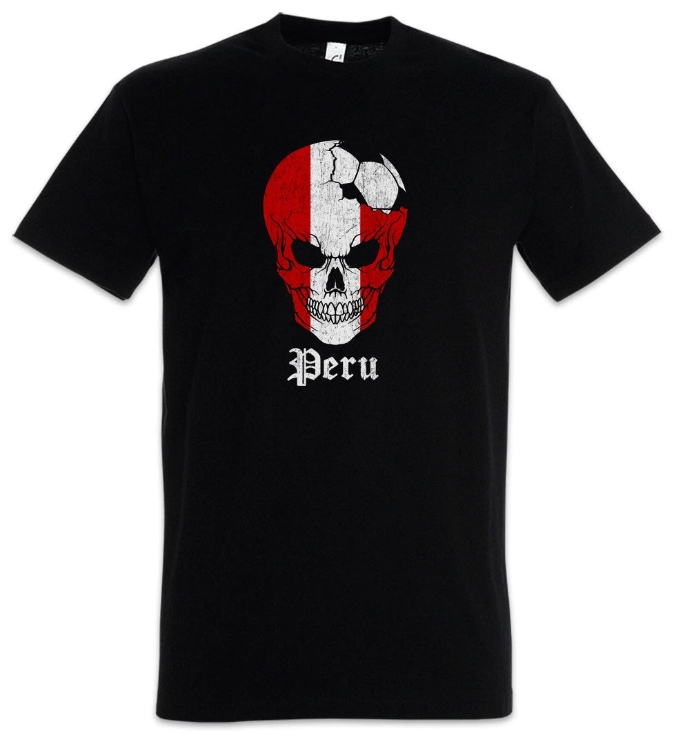 Peru Football Skull I T-Shirt peruvian Soccer Flag Banner World Championship