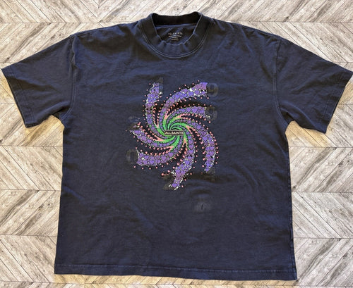 ALLSAINTS T-Shirt Mens M Black Streetwear Y2K Faded Oversized Spiral Floral