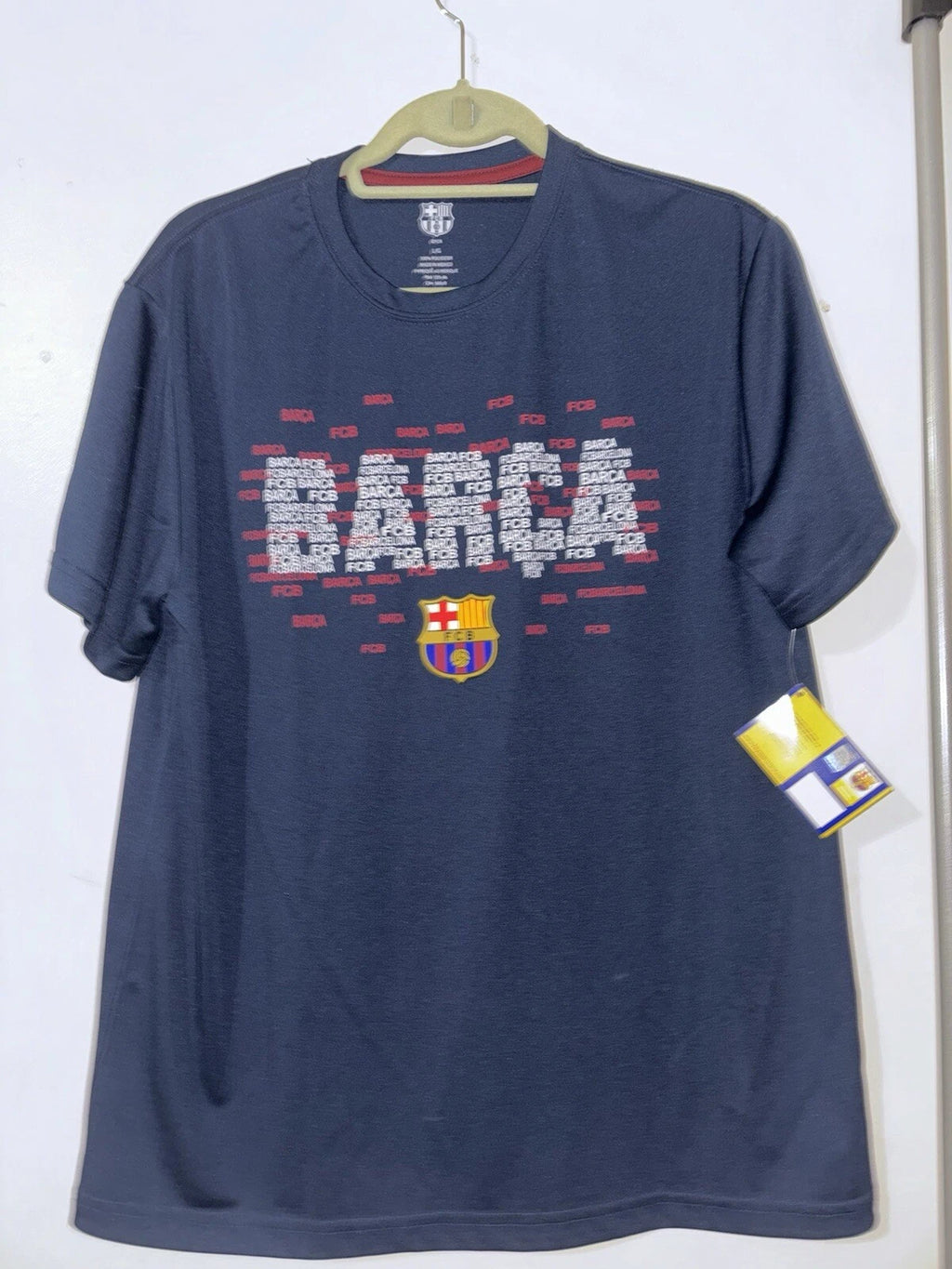 FCB FC BARCELONA Team Blue SOCCER T-SHIRT Logo Fan Gym Gear Men's L
