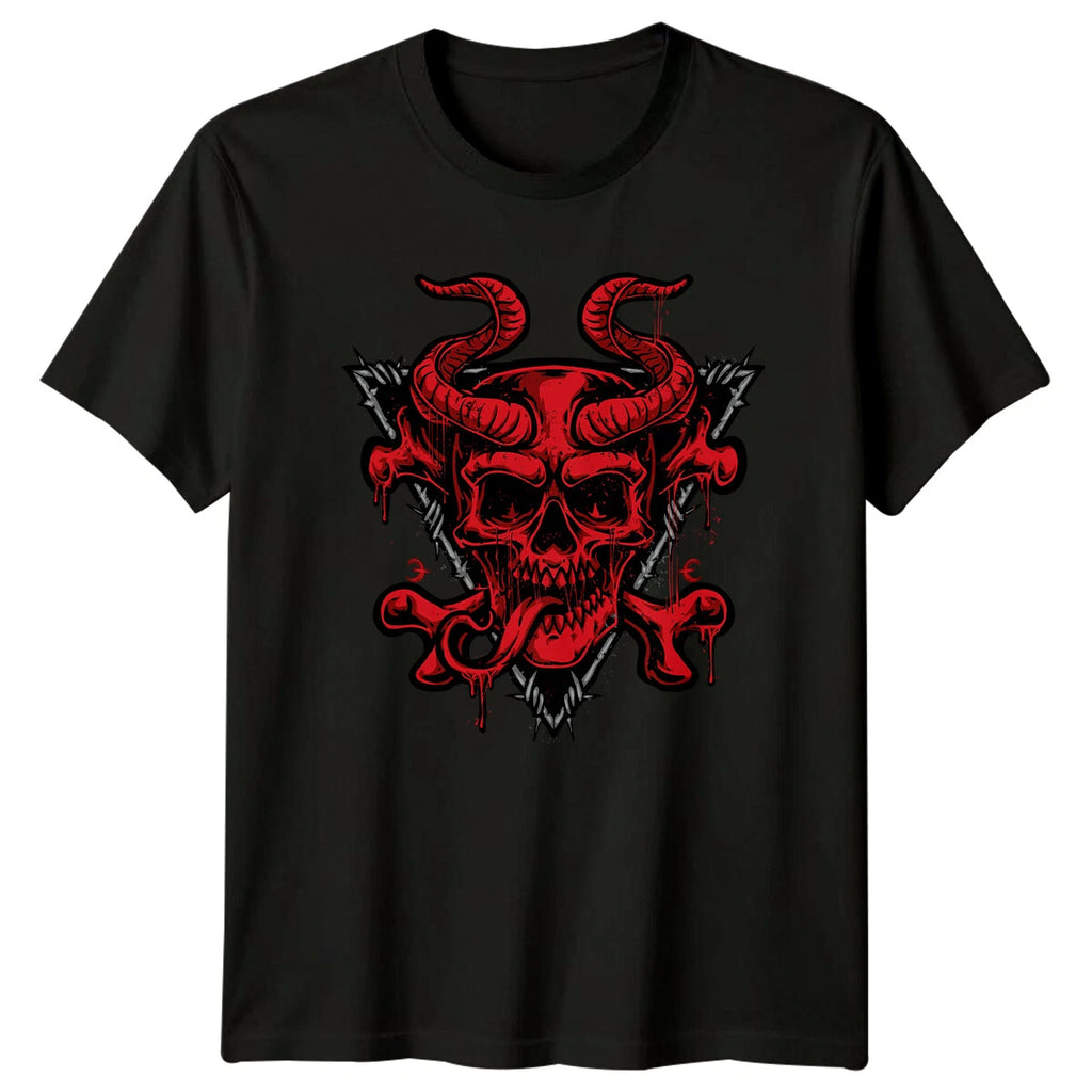 Devil Skull Horns Occult Mens T-Shirt Womens Tee Graphic Unisex Top