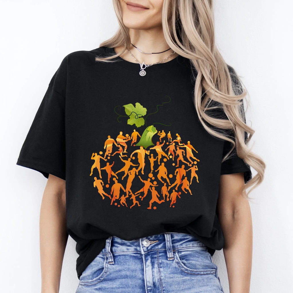 Soccer Player Pumpkin Halloween Unisex T-Shirt Soccer mom soccer coach tee Black