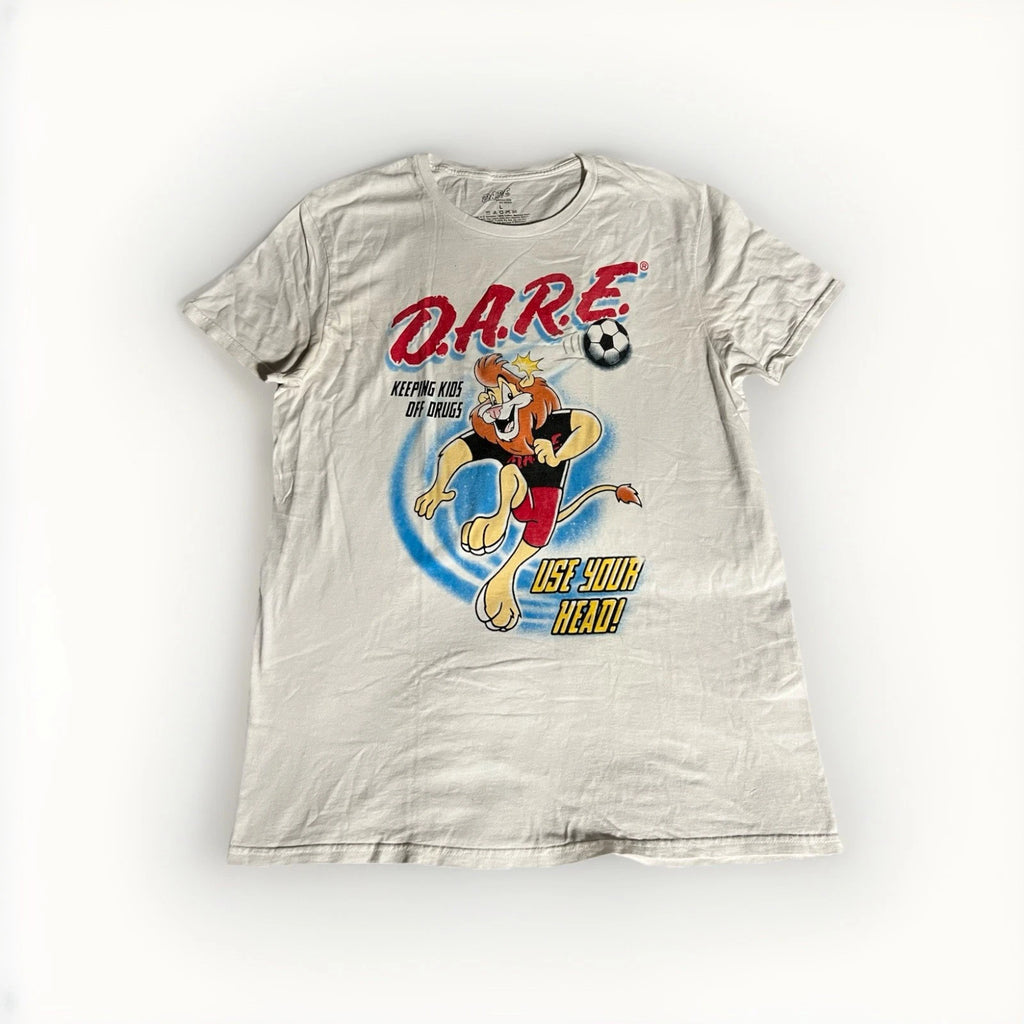 Vtg D.A.R.E. T-Shirt White Soccer Use Your Head Right Keeping Kids Off Drugs Lrg