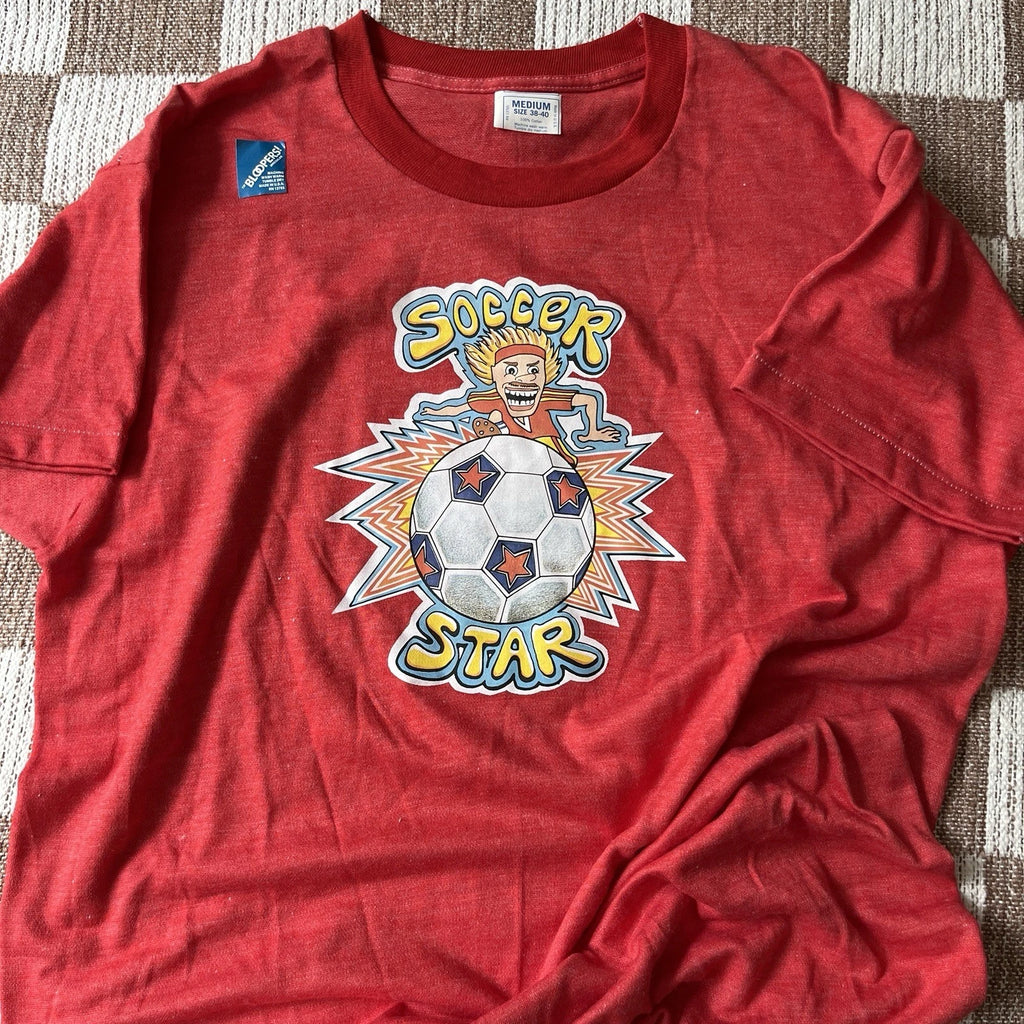 Vintage Bloopers 80s/90s Soccer Star Graphic T-Shirt Adult Medium Oversized Tee