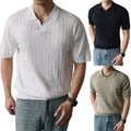 Modern Men Regular Fit Lapel Shirt Short Sleeve V Neck Knit Textured Golf Shirt