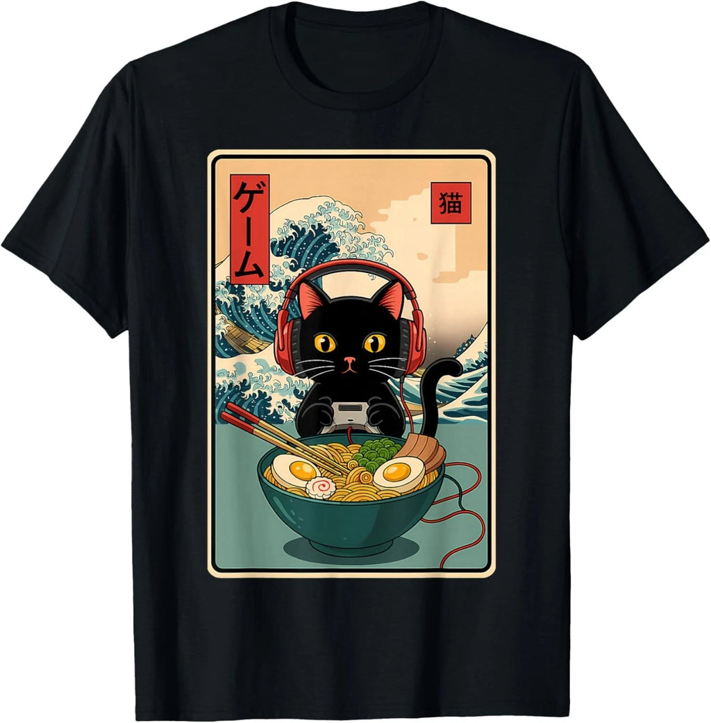 Kawaii Gamer Cat Ramen Retro Japanese Funny Cat Gaming T-Shirt unisex T-Shirt
