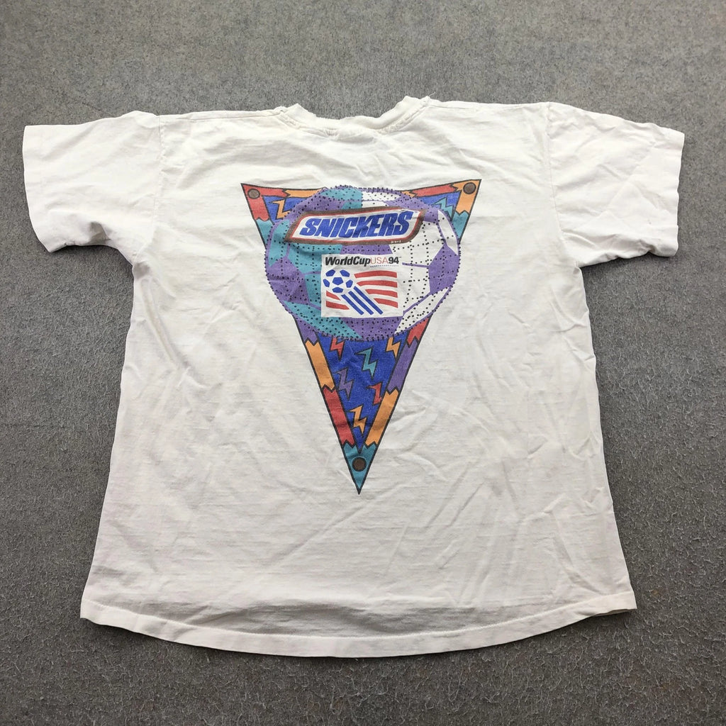 Vintage World Cup Shirt Mens XL White Snickers USA 94 Soccer Graphic Tee 1994