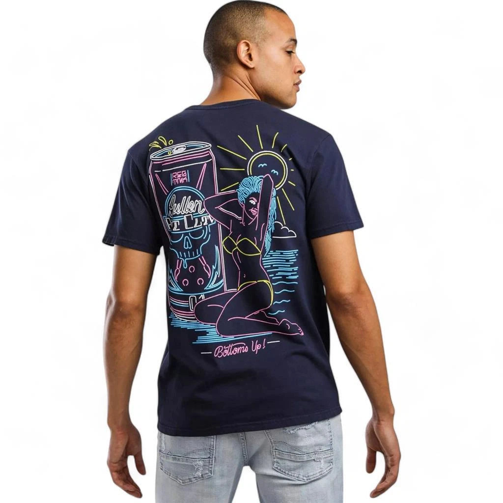 Men's Sullen Art Co Neon Paradise Navy Blue Tattoo Biker Tee T-Shirt S-4XL