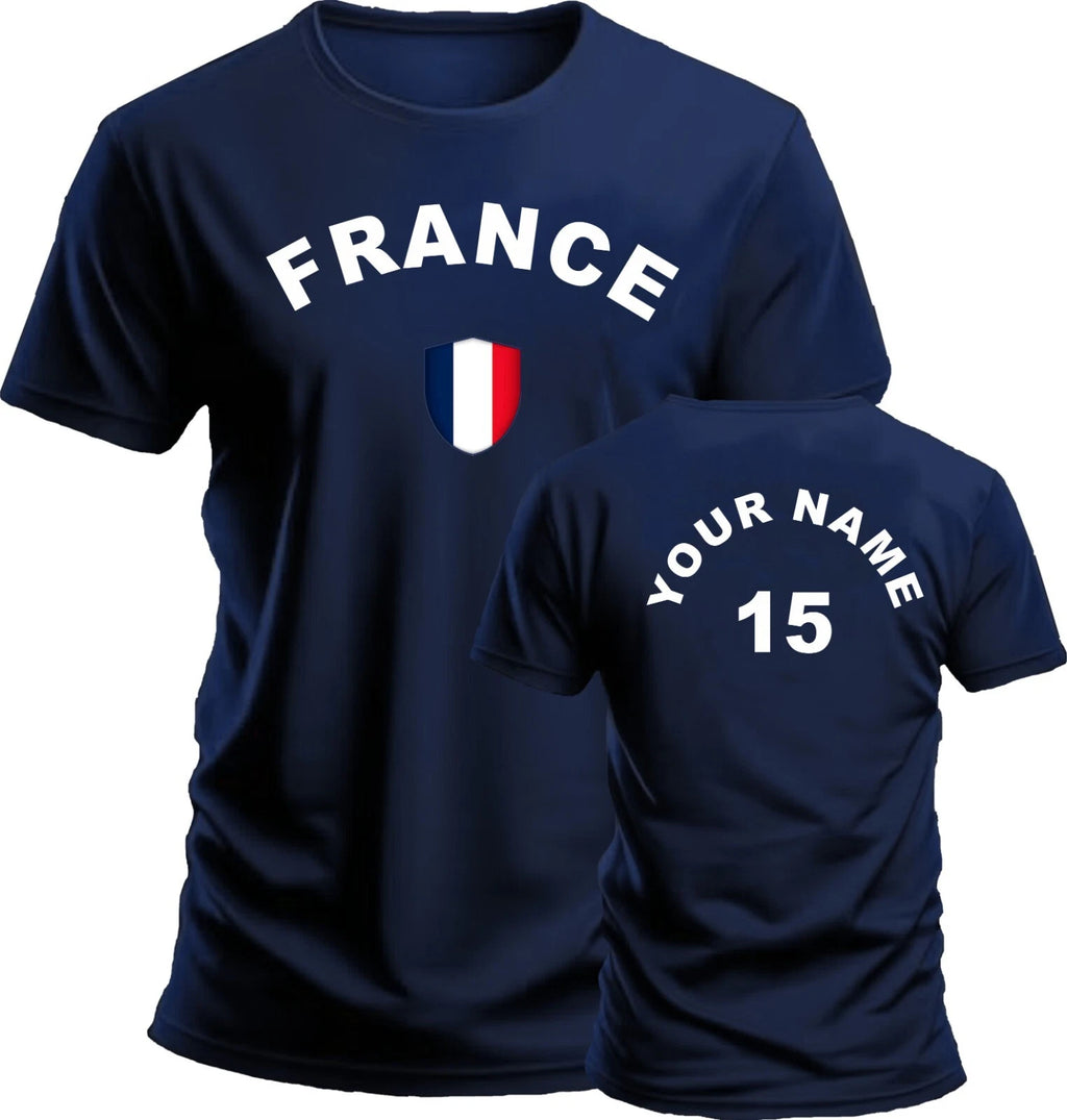 Personalise France Football T-Shirt Soccer Fan Sports Costume Flag Badge Gift