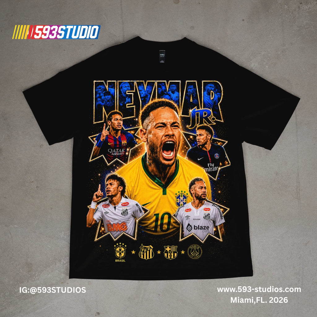 Neymar Jr Vintage Graphic T-Shirt Brazil Soccer Legend Football Fan Tee