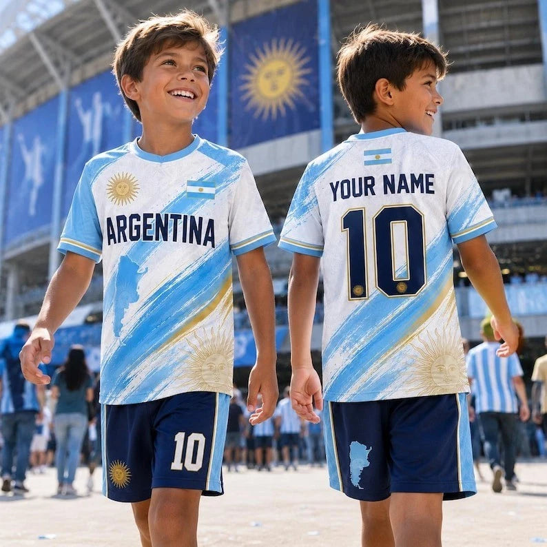 🔥Personalized Argentina Football 2026 AOP Set Gift Kids Fan Apparel