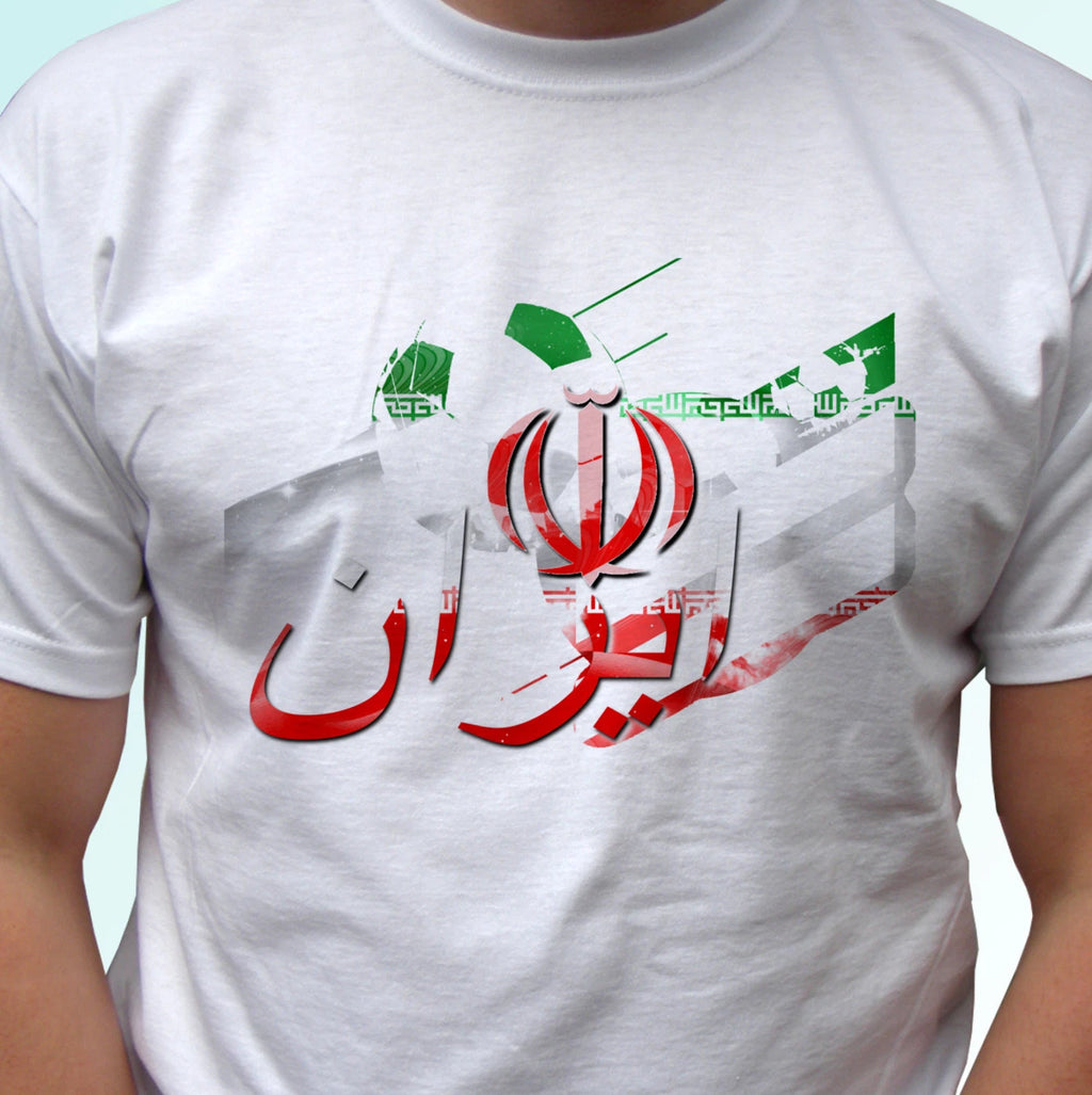 Iran football flag white t shirt design soccer tag gift cup top tee all sizes