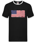 USA Grunge Flag Herren Ringinger T-Shirt Regular Fit Crew Neck 100% Baumwolle