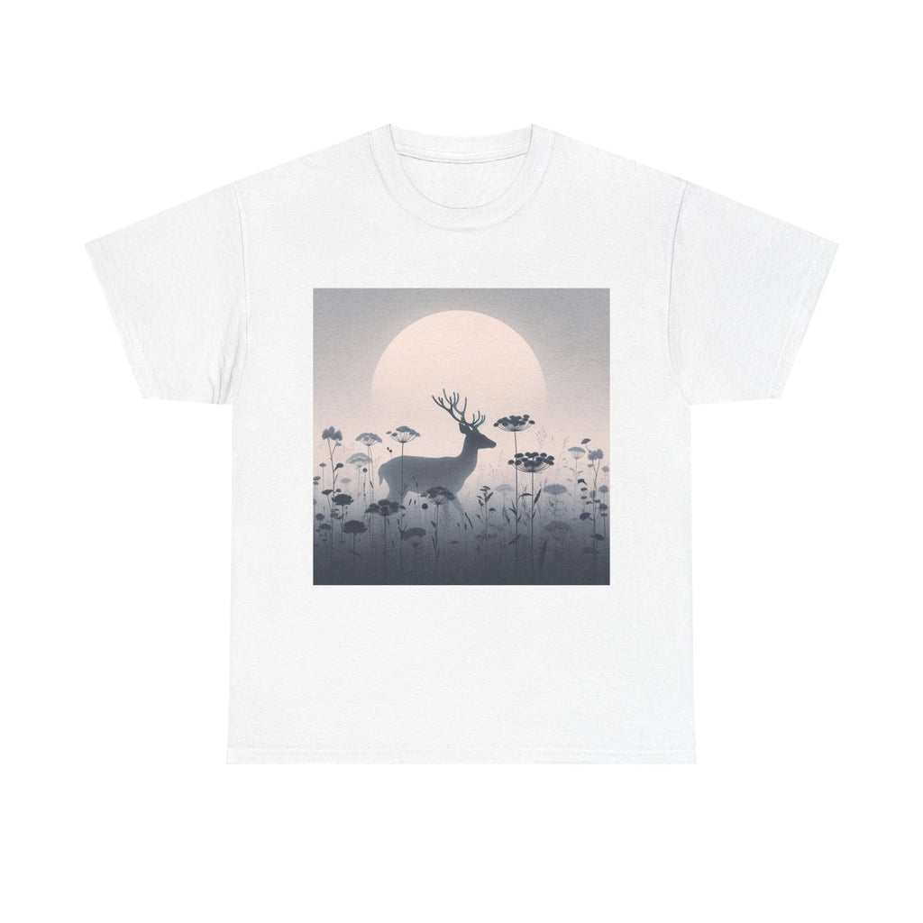 Unisex Adult T Shirt Minimalist Deer in Foggy Meadow