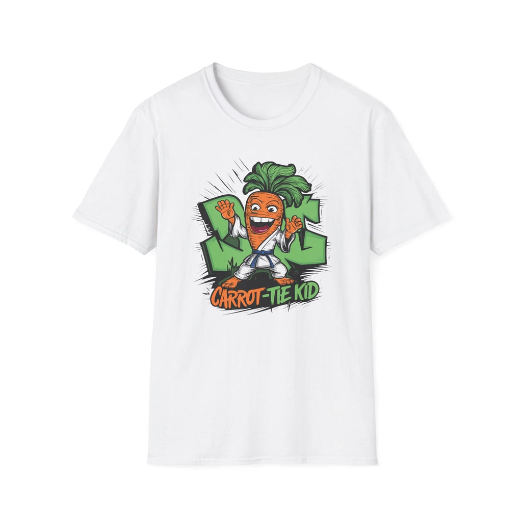 CARROT FUNNY FOOD PUN T-SHIRT MINIMALIST DESIGN VEGETARIAN GILDAN UNISEX WHITE