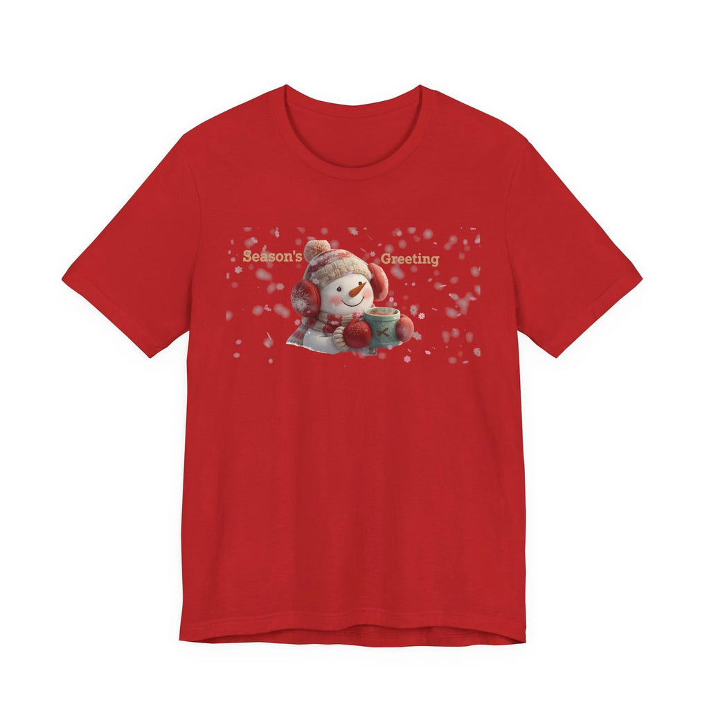 Unisex Jersey Short Sleeve Tee, Snowman Drinking Coffee
