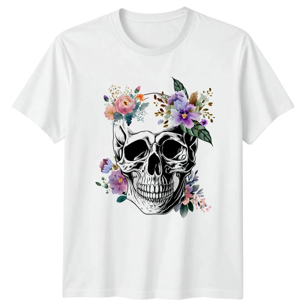 Artistic Skull With Vibrant Botanical T-Shirt Gothic Art Day of the Dead