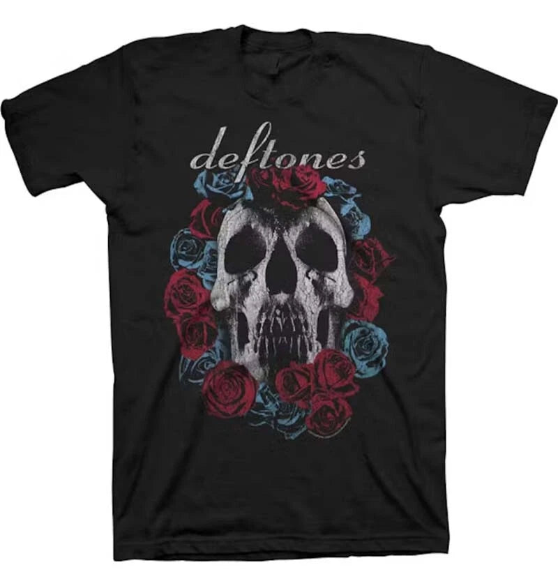 New Authentic Deftones Skull & Rose Heavy Metal Band Black T-Shirt (SML-2XL)