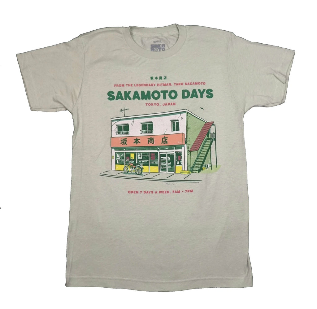Sakamoto Days New Adult T-Shirt - Market Tokyo, Japan Open 7 Days Ads on Back