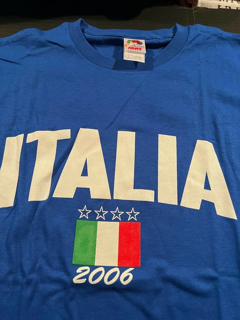 Vintage Italian Soccer T Shirt, Blue with Logo, Size Lg