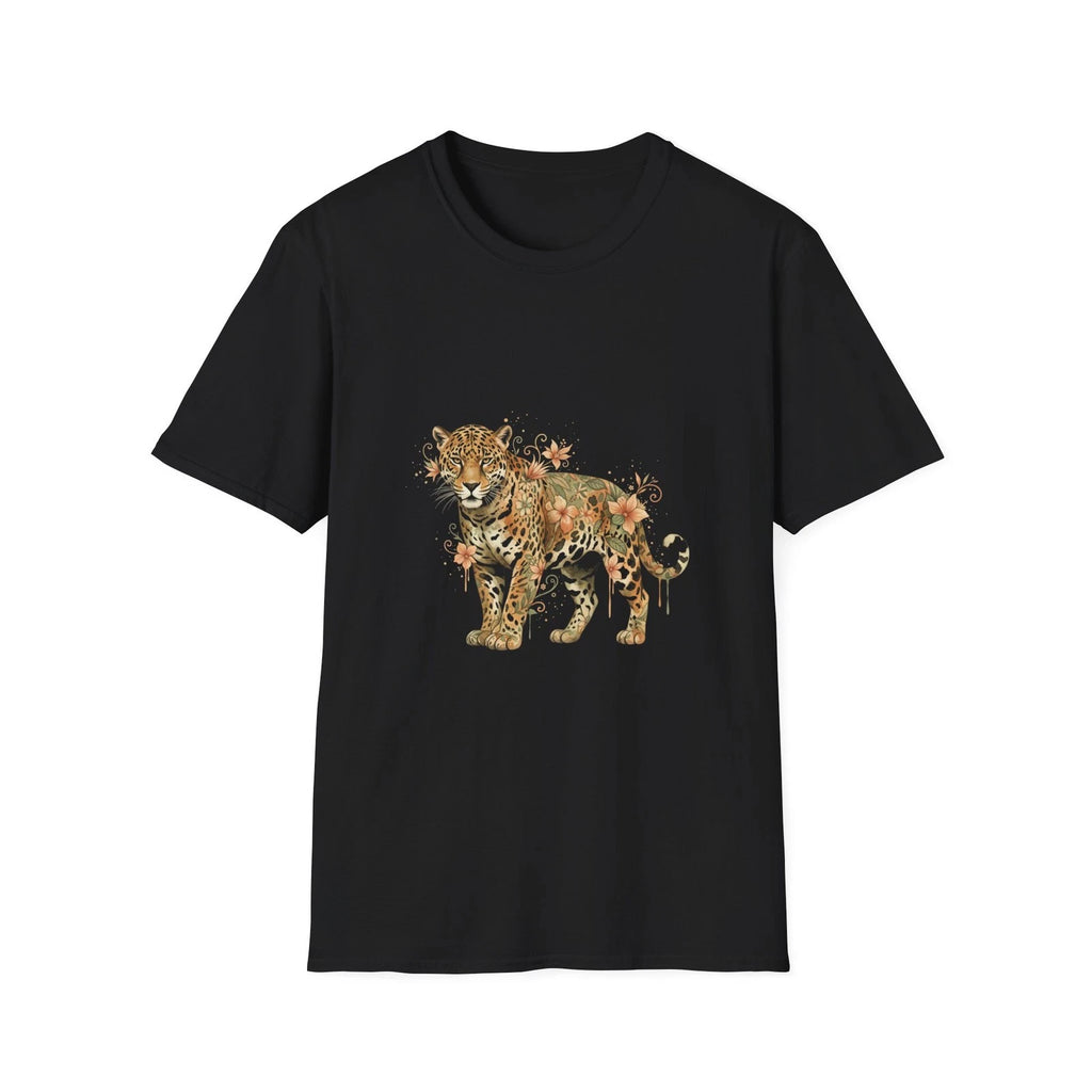 Jaguar Floral Watercolor Nature Black Tee Aesthetic Graphic T-Shirt