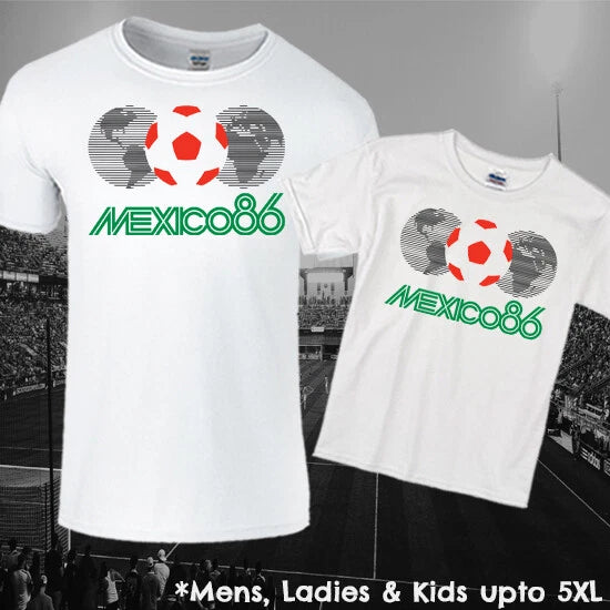World Cup Mexico 86 Football T-shirt Fan Souvenir Mens Ladies Kids