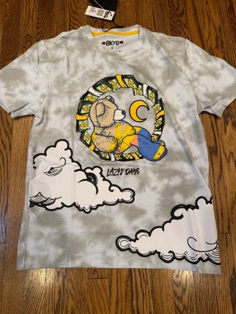 BKYS Lazy Days Teddy Bear Clouds Graphic T Shirt Gray Mens Size S New