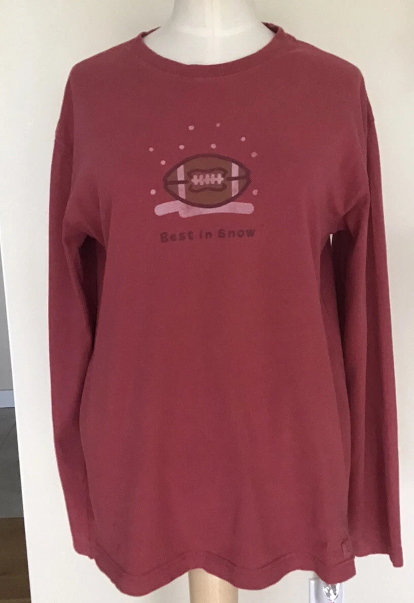 Life is Good "Best in Snow" Football Red Long Sleeve Men's Shirt Size Small