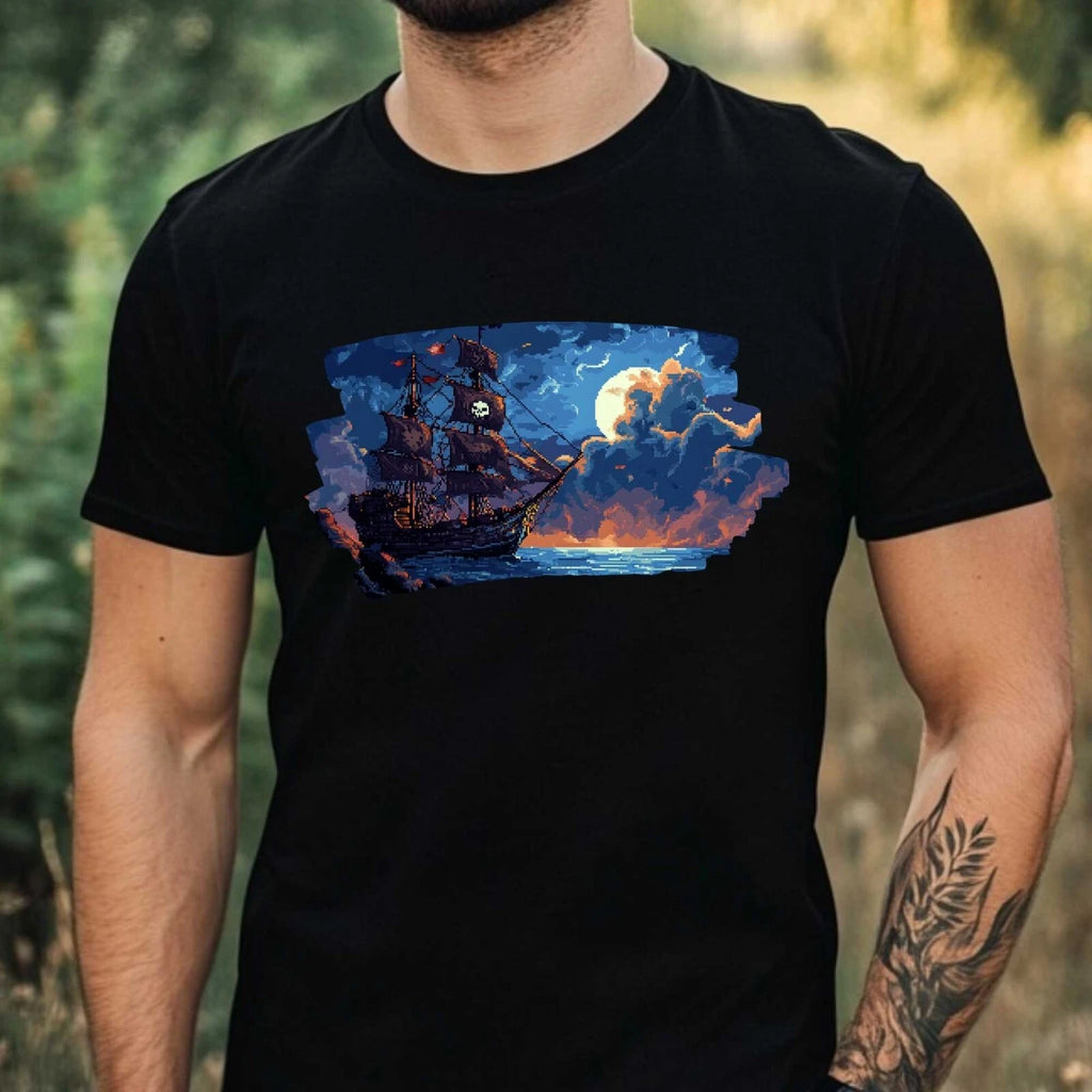 Pirate Ship Pixel Art Motif Cotton Mens T-Shirt Size XS to 5XL
