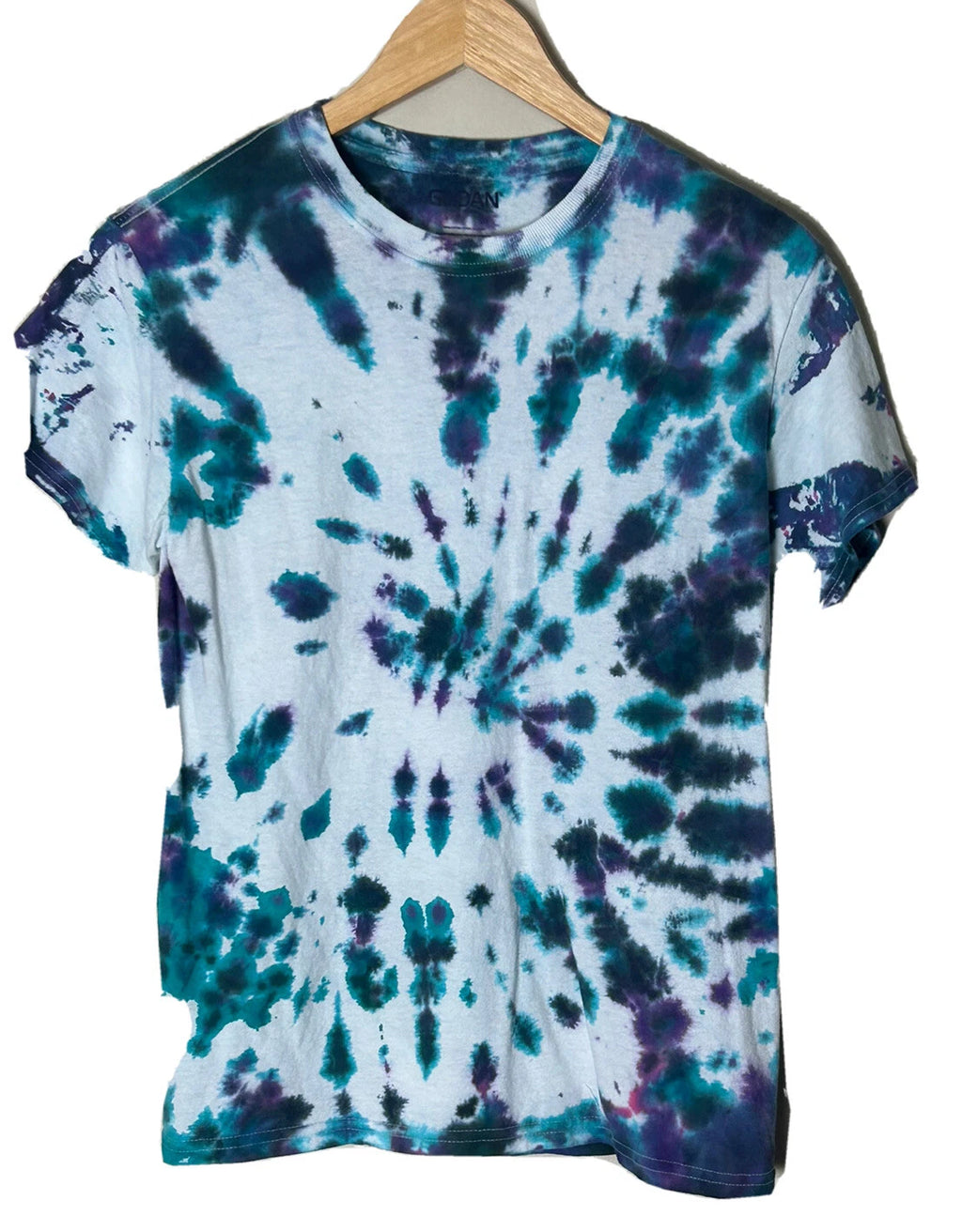 Tye Dye Shirt Blue Short Sleeve Crew Neck Hippy Boho Music Festival Gildan S