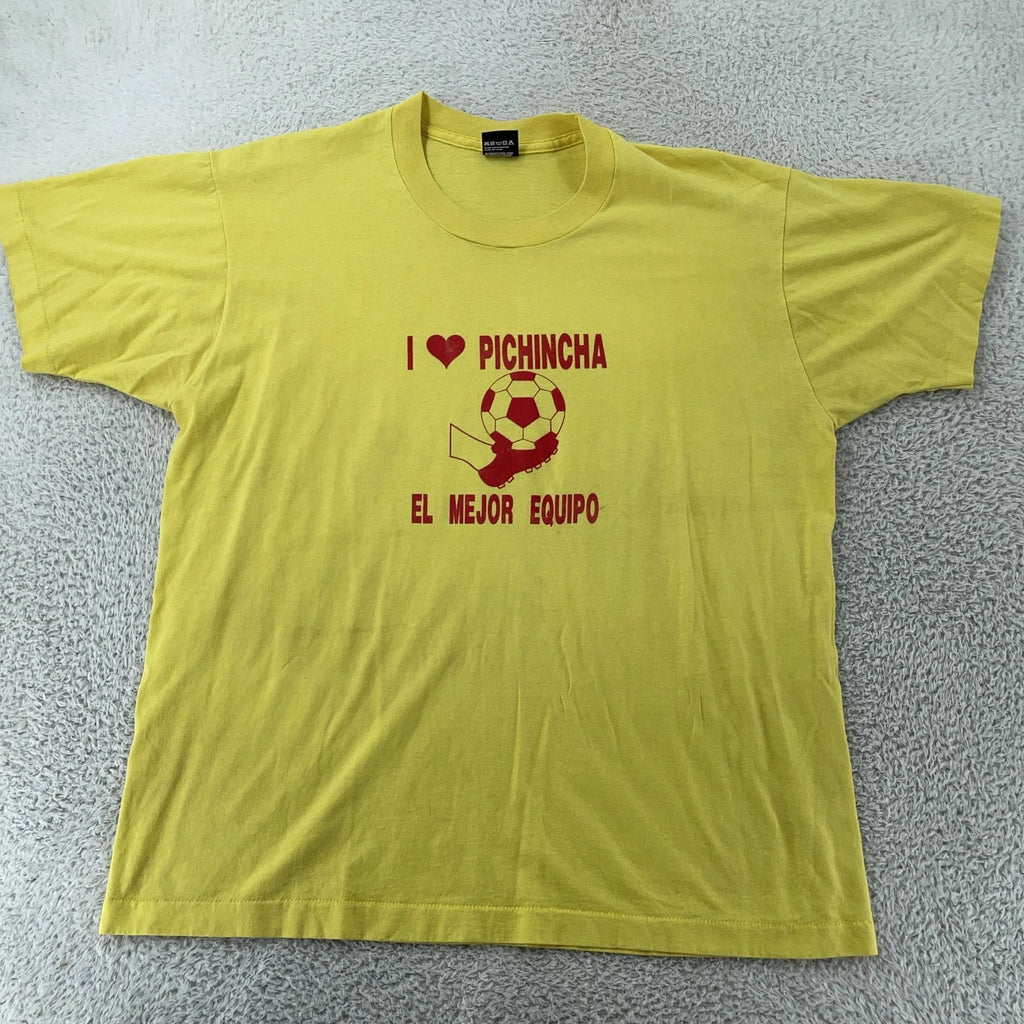 Vintage I Love Pichincha Ecuador Soccer T-Shirt Mens Large Yellow Football 90s
