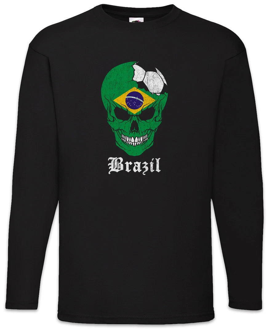 Brazil Football Skull I Men Long Sleeve T-Shirt brazilian Soccer Flag World