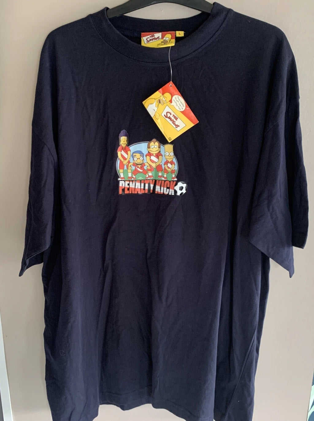 The Simpsons T-Shirt Penalty Kick Mens Blue Vintage print 2004 Size Large Rare