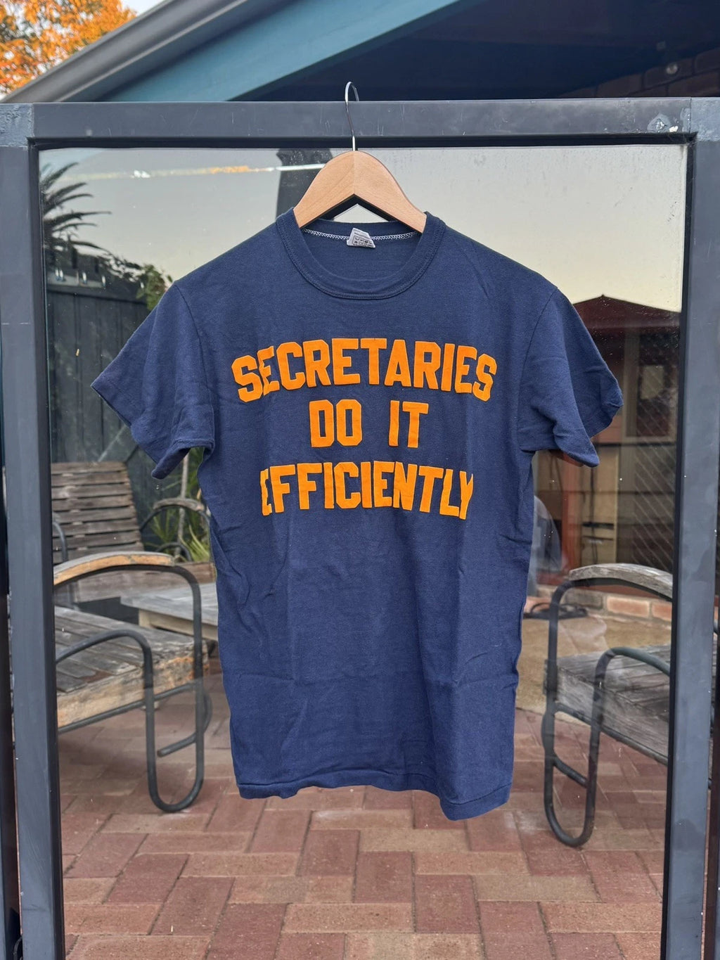 Russell Athletic Genuine 1970s Navy Blue Slogan Novelty Office Humor Shirt M