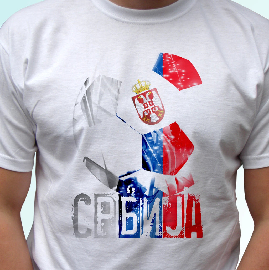 Serbia football flag white t shirt design soccer cup gift top tee all sizes