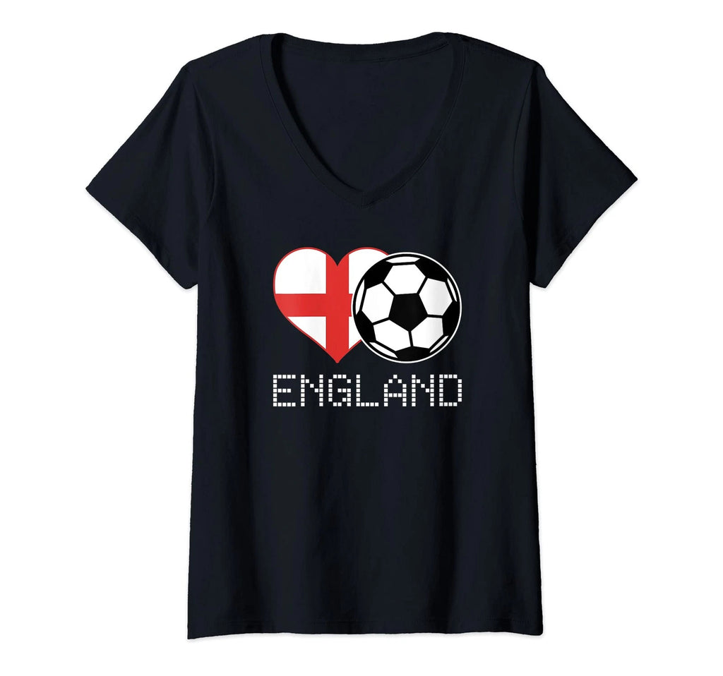 Womens England Soccer English Flag Love Country Pride Heart V-Neck T-Shirt
