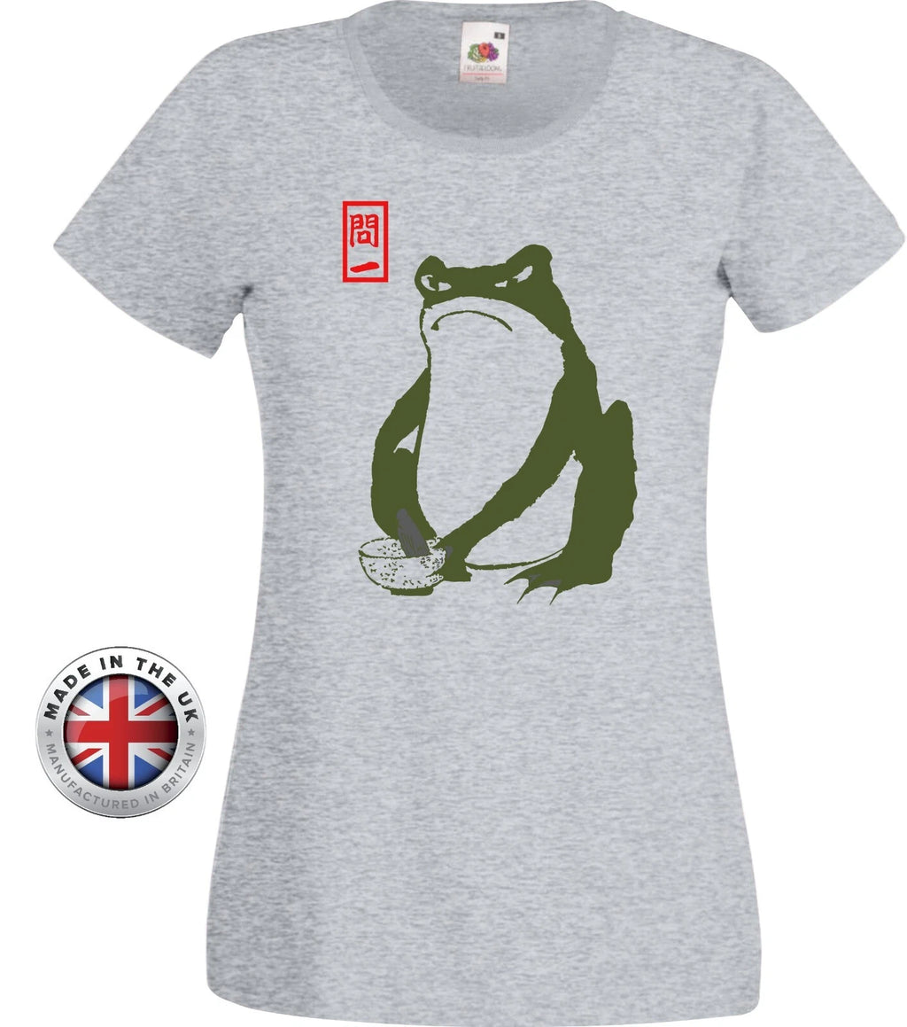 Japanese woodblock art grumpy tea toad Matsumoto grey fitted+unisex T Shirt