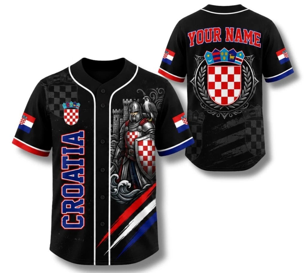 Personalized Croatia Knight Baseball Jersey, Croatian Flag Fan Shirt
