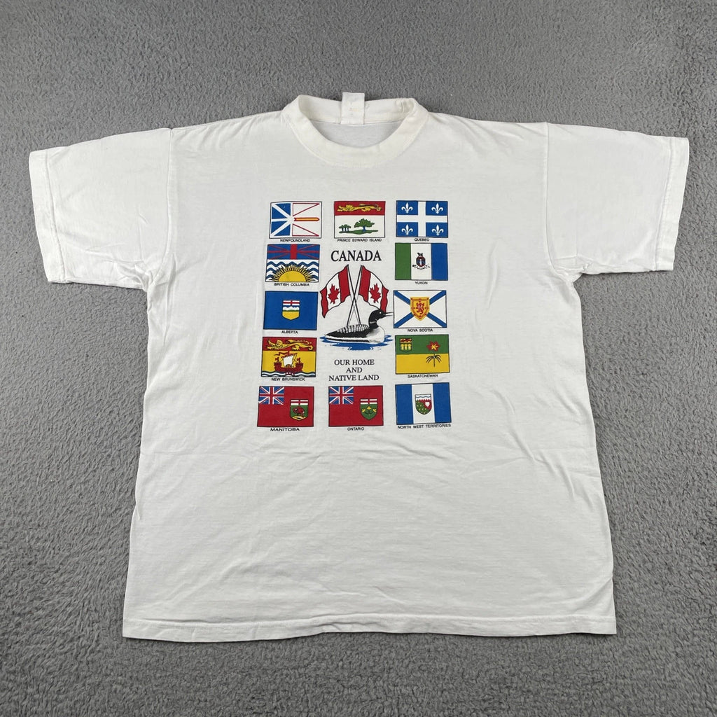 Vintage 90s Canadian Province Flags Shirt White Large Out Home And Native Land