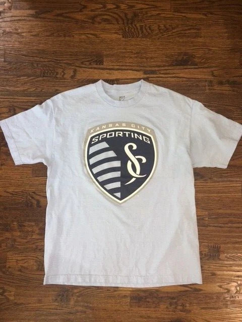 MLS Mens Size XL light blue Tee shirt KANSAS CITY SPORTING ANTIGUA 100% cotton