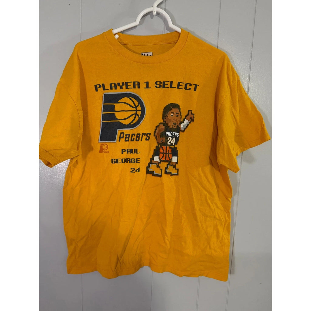 Majestic Indiana Pacers T-Shirt Mens XL Yellow Paul George 8-Bit Pixel Graphic