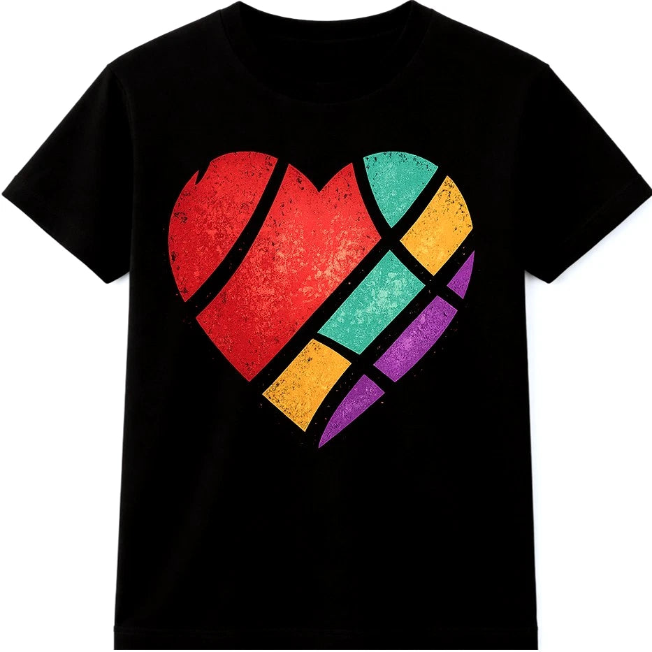 Abstract Heart Graphic T-Shirt Modern Geometric Design Tee