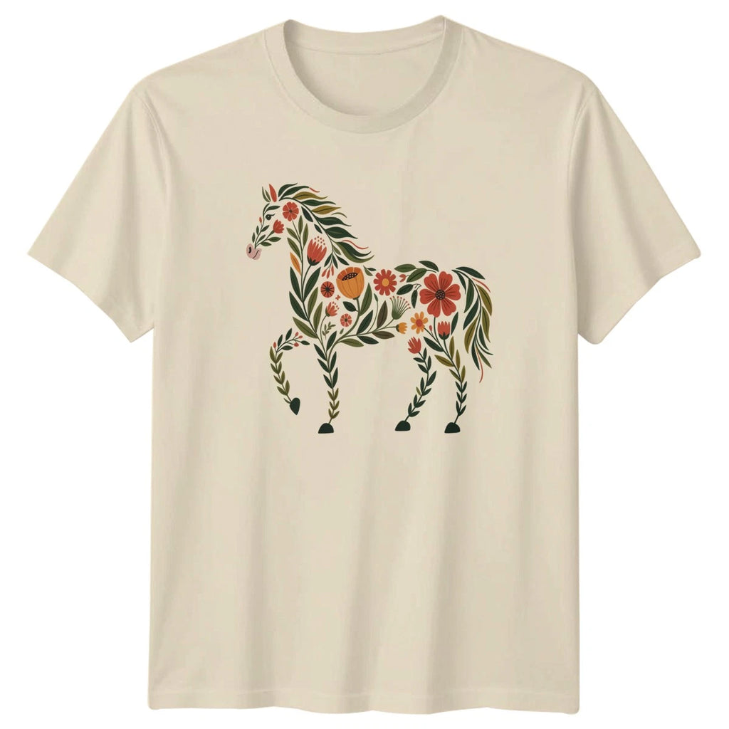 Floral Horse Silhouette Womens T-Shirt Horse Lover Equestrian Birthday Gift