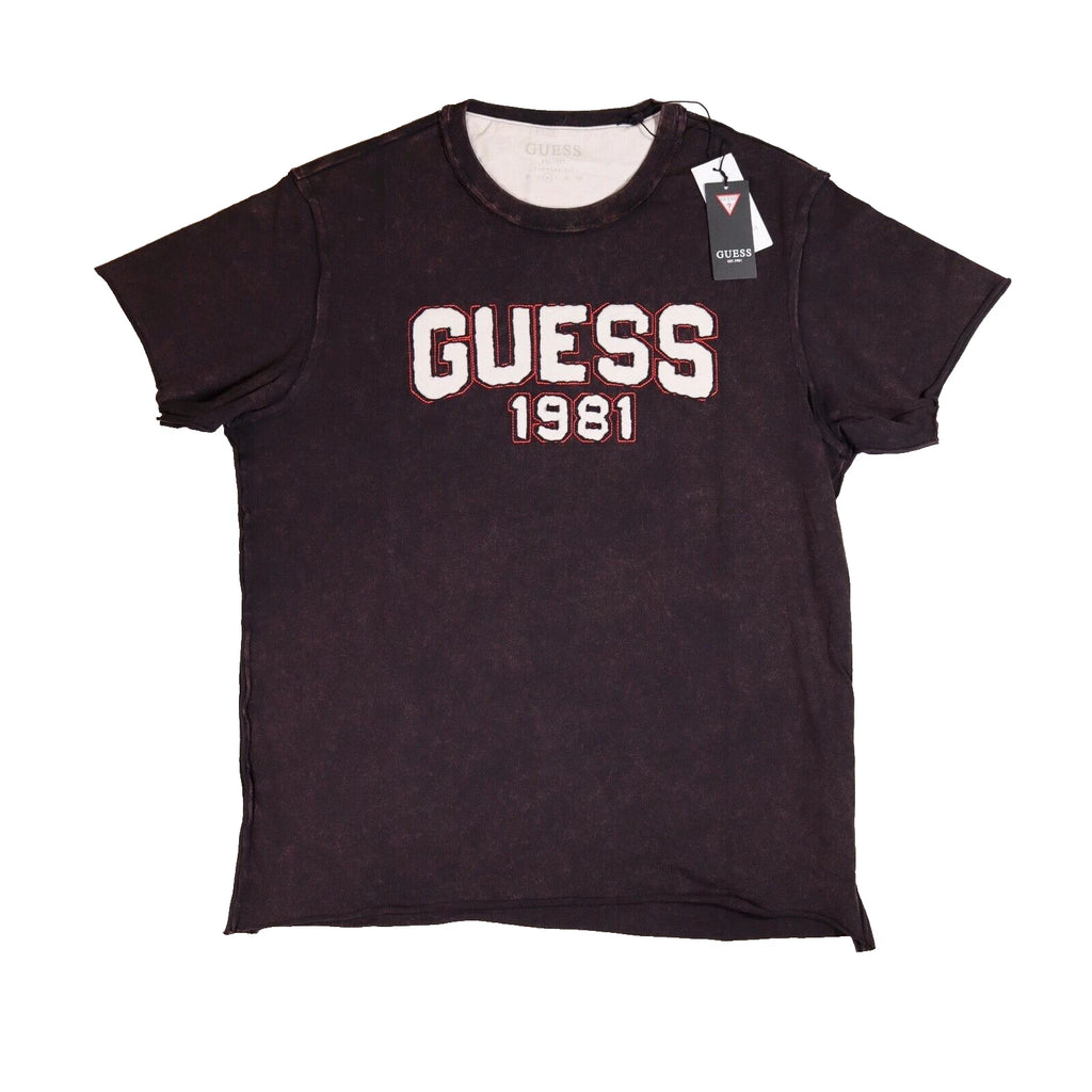 Guess TShirt Mens Medium Acid Wash Spellout Patchwork Logo Raw Hem BNWT Reg Fit