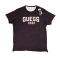 Guess TShirt Mens Medium Acid Wash Spellout Patchwork Logo Raw Hem BNWT Reg Fit