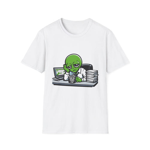 Alien Working Late Graphic Tee Funny Office Humor Cotton T-Shirt