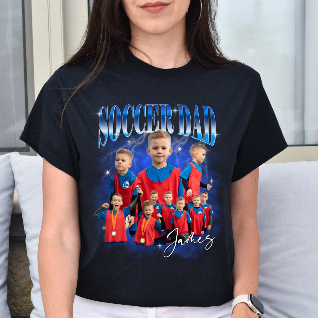 Custom Soccer Dad Unisex T-Shirt Your pictures Soccer Father tee Black Navy Dark