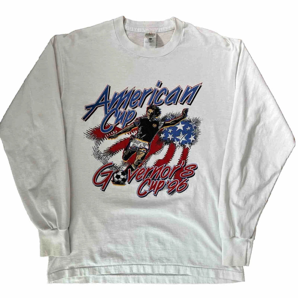 Vintage Governors American Soccer Cup Shirt L White 90s Football World Cup