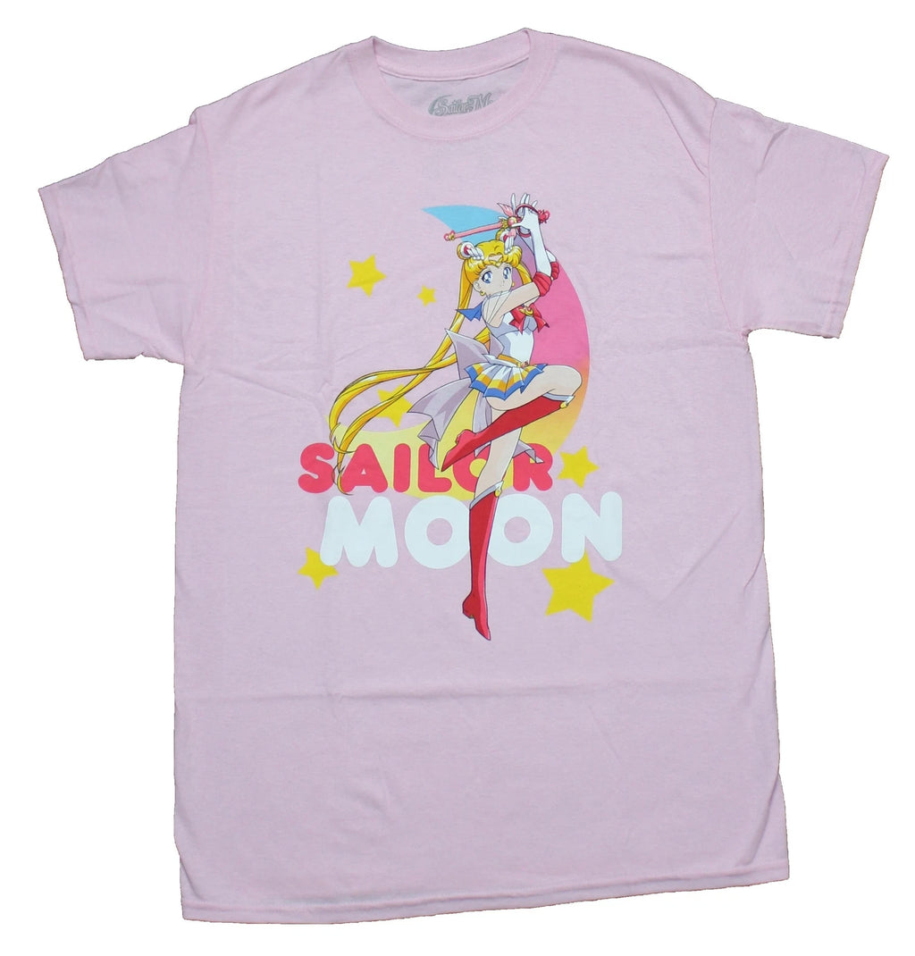 Sailor Moon Adult New T-Shirt - One Legged Pose Arms Up Over Logo