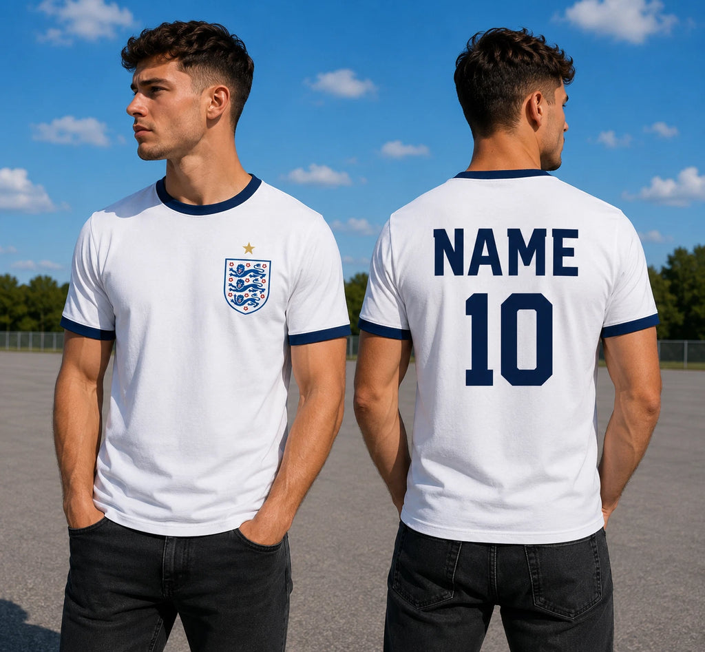 England Soccer T-Shirt Custom Name Number Ringer Tee Football Fan Gift
