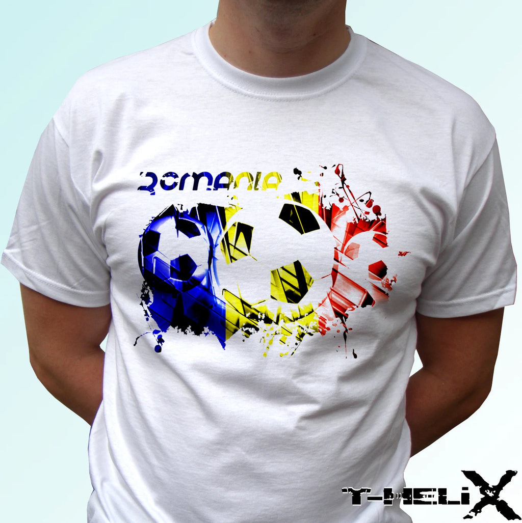 Romania football flag - white t shirt top soccer design - mens womens kids baby